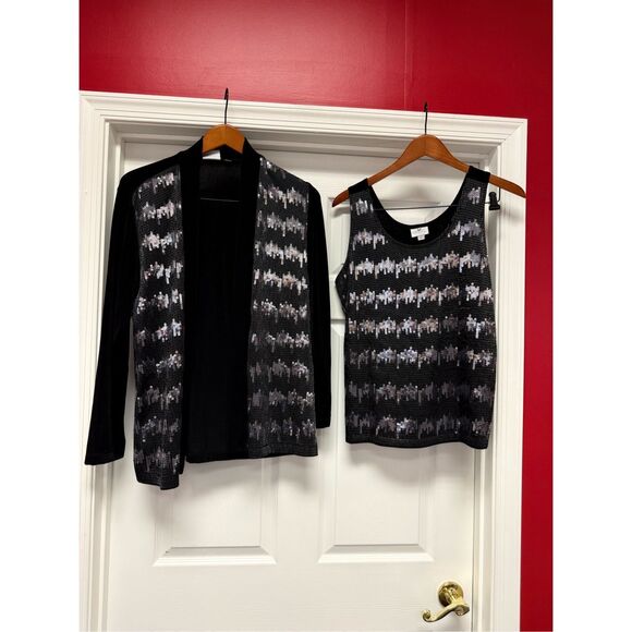 Chico’s Black & Silver Sequin Tank & Jacket sz 2 or M NWOT Formal - Picture 1 of 10